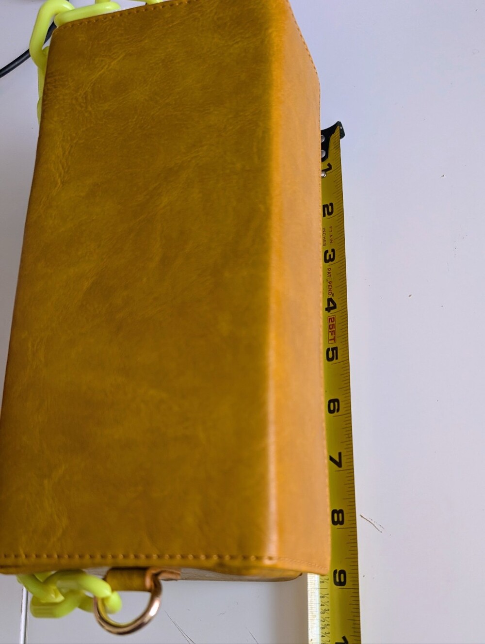 Mustard Yellow Small Front Flap Neon Yellow Chain Handle Shoulder Bag Purse - Picture 4 of 6